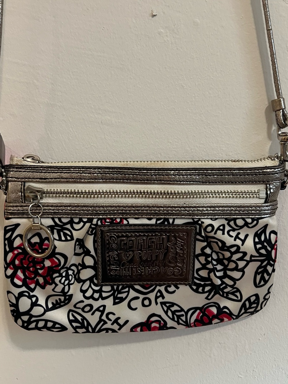 Coach Crossbody Poppy Floral with Black, red, and pink Print